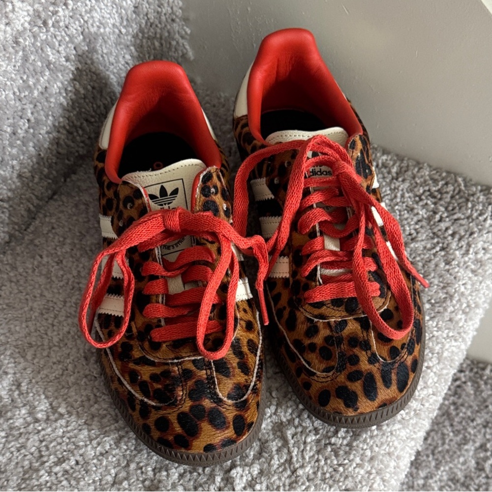 Adidas Sambas with Leopard and Red